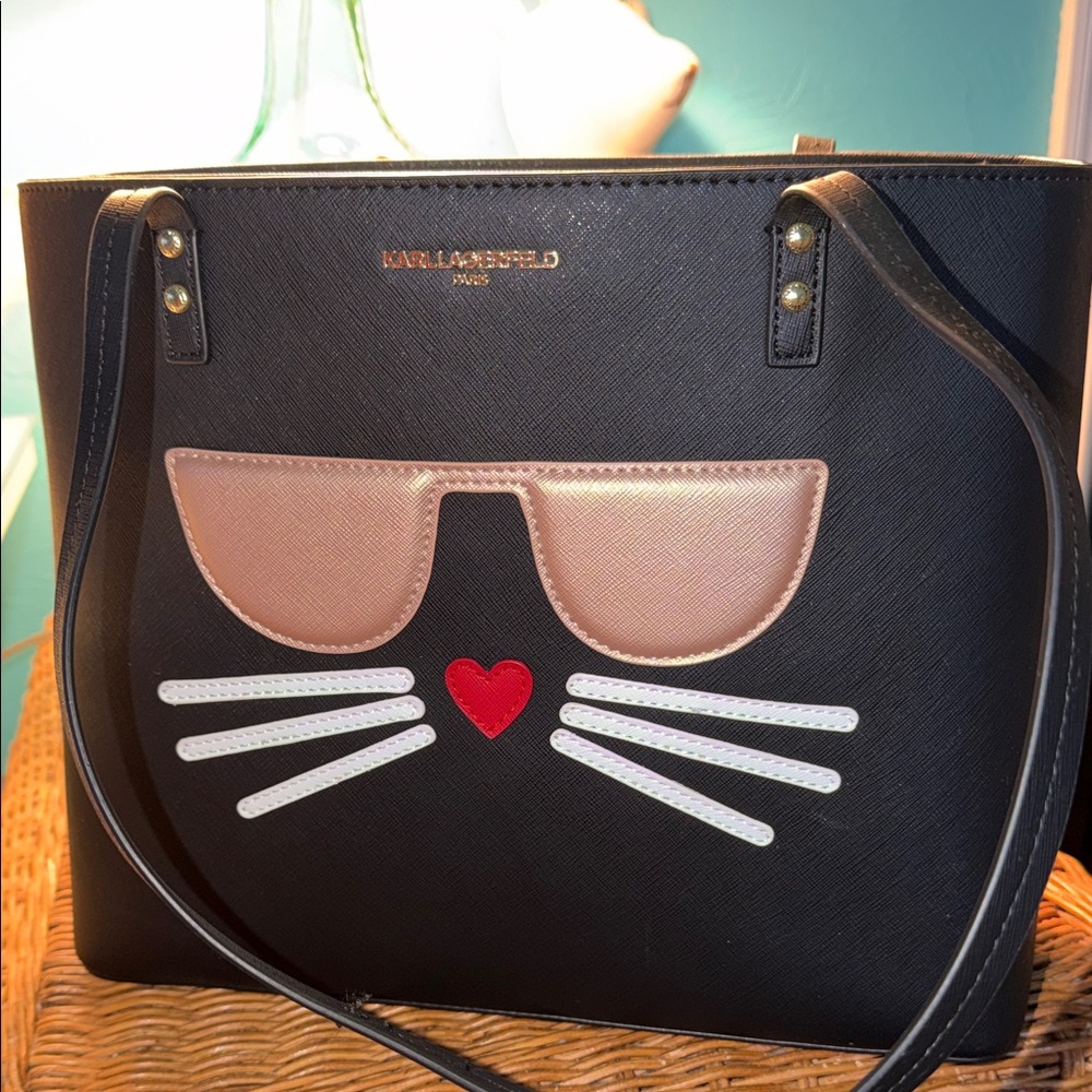 Karl Lagerfeld Black Tote with Cat Design NWOT